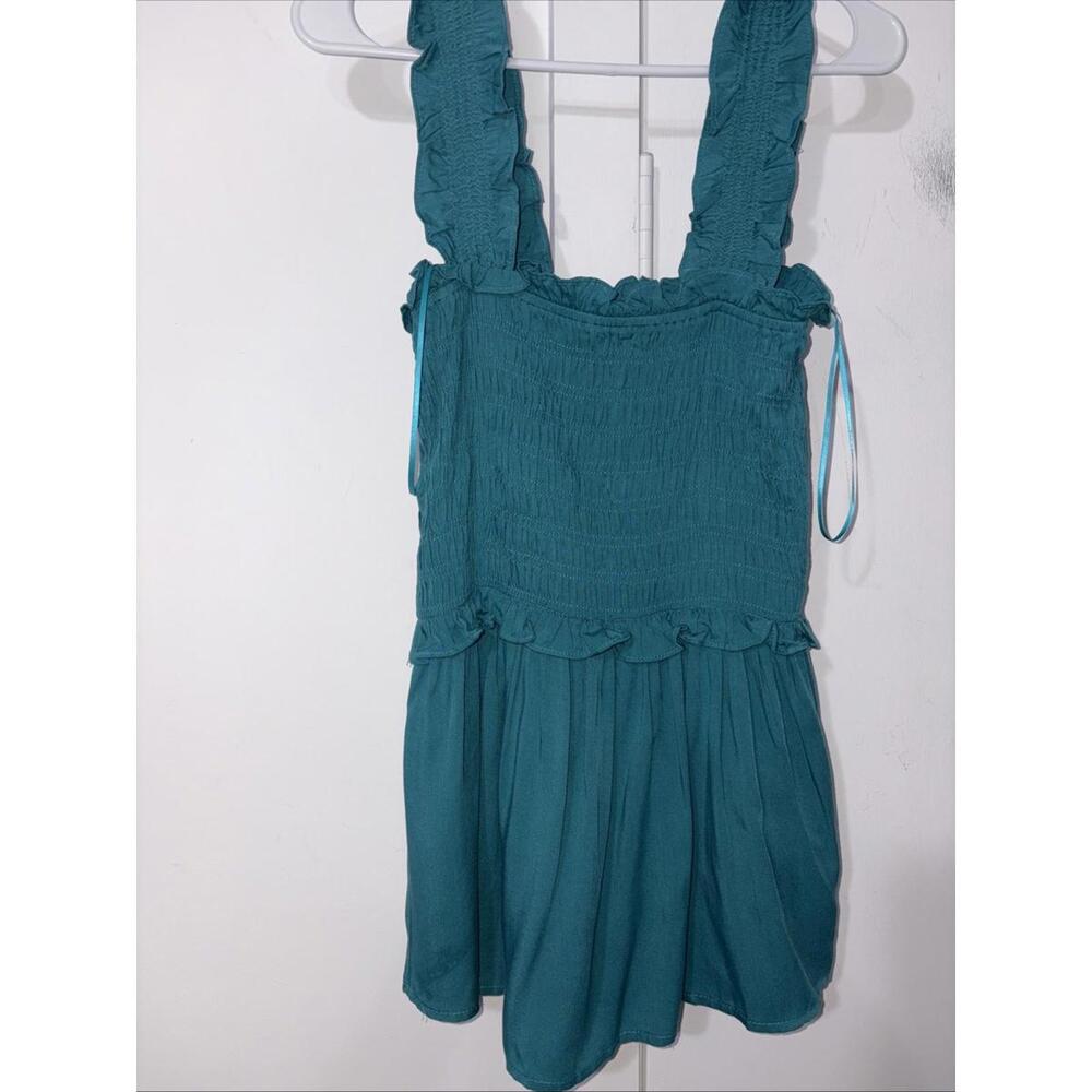 L Love Turquoise Smocked Ruffle Tank Tunic Medium‎